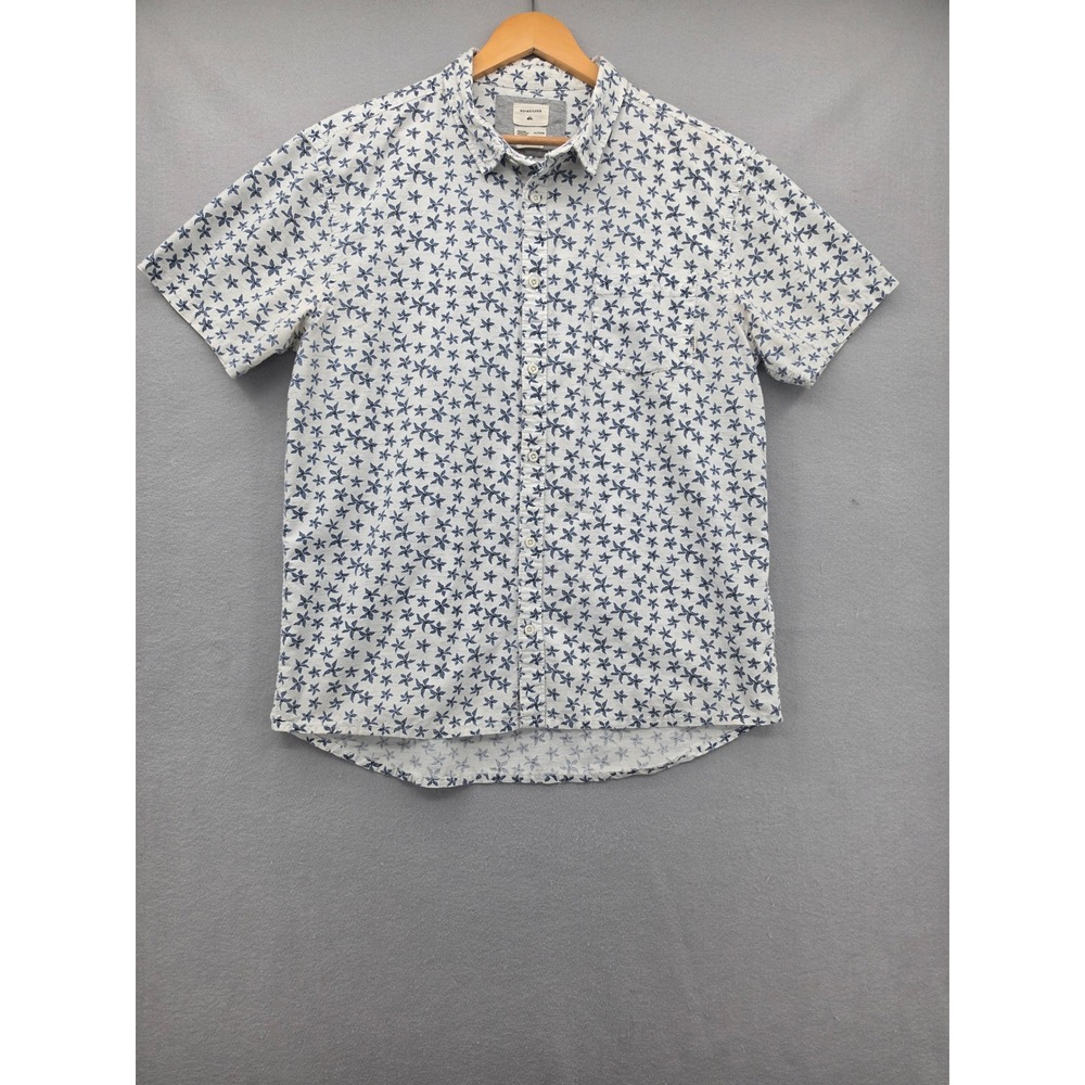 Quiksilver Mens XL Modern Fit Floral Star Print Short Sleeve Button Down Shirt
